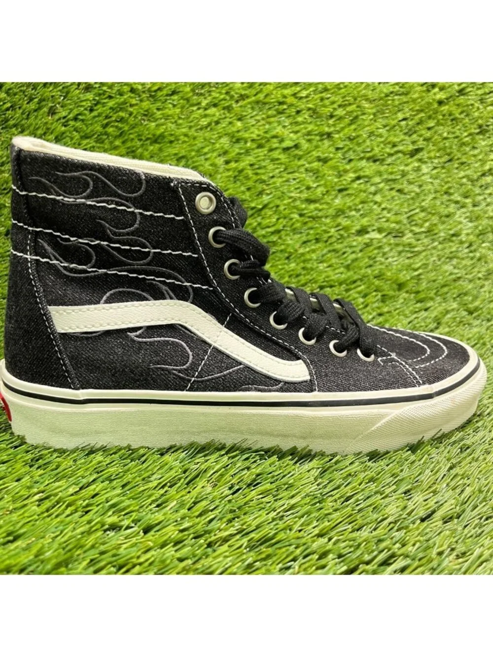 Vans Sk8-Hi Tapered Black Denim Flames Womens Size 8 Athletic Shoes Sneakers